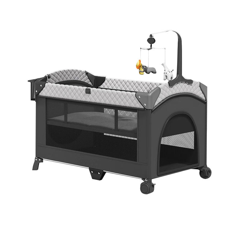 Color Matching Modern Nursery Bed Portable Crib with Casters