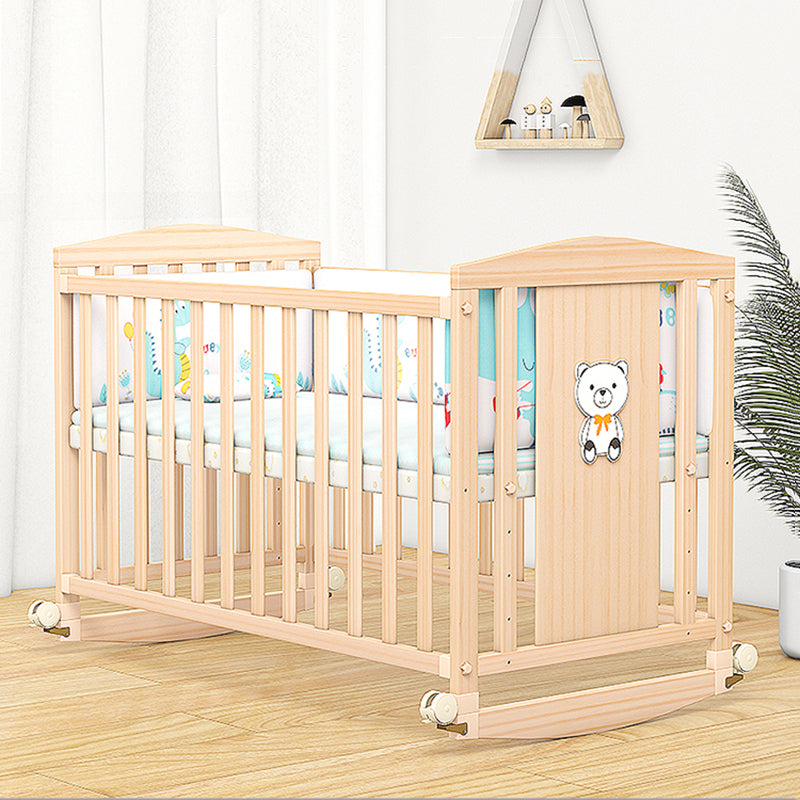 Farmhouse Wooden Baby Crib Pure Color Animal Pattern Nursery Bed