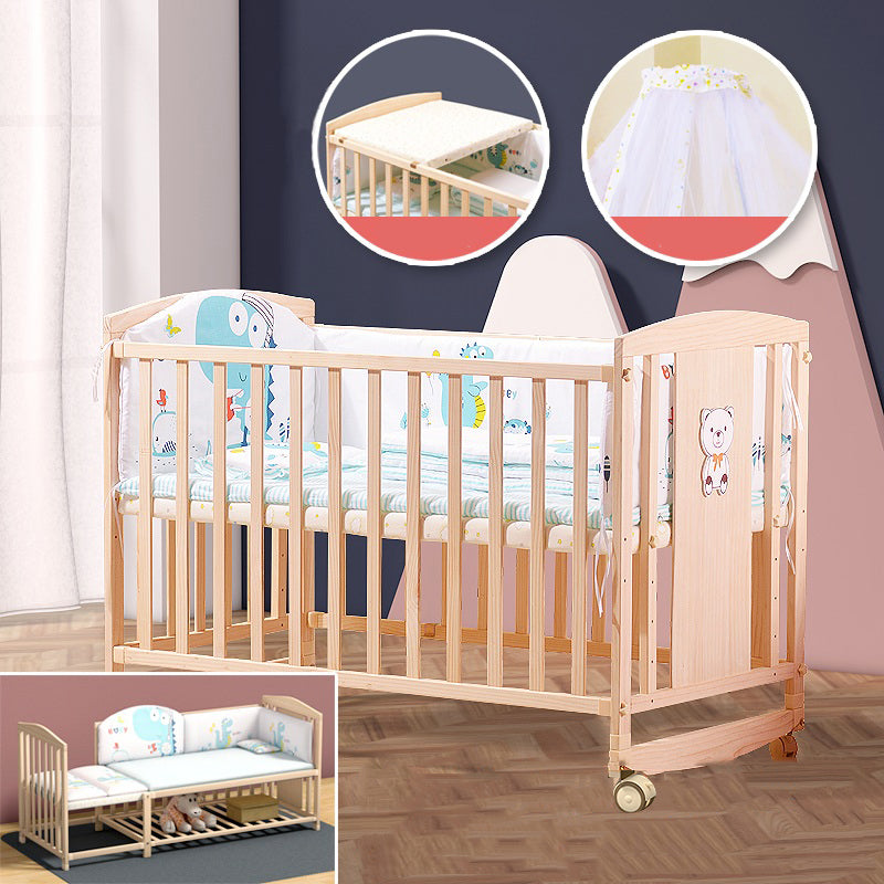 Farmhouse Wooden Baby Crib Pure Color Animal Pattern Nursery Bed