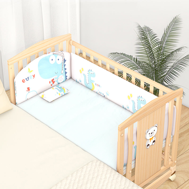 Farmhouse Wooden Baby Crib Pure Color Animal Pattern Nursery Bed