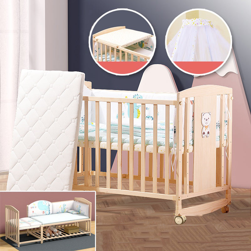 Farmhouse Wooden Baby Crib Pure Color Animal Pattern Nursery Bed