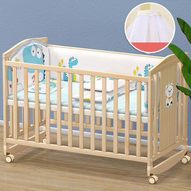 Farmhouse Wooden Baby Crib Pure Color Animal Pattern Nursery Bed