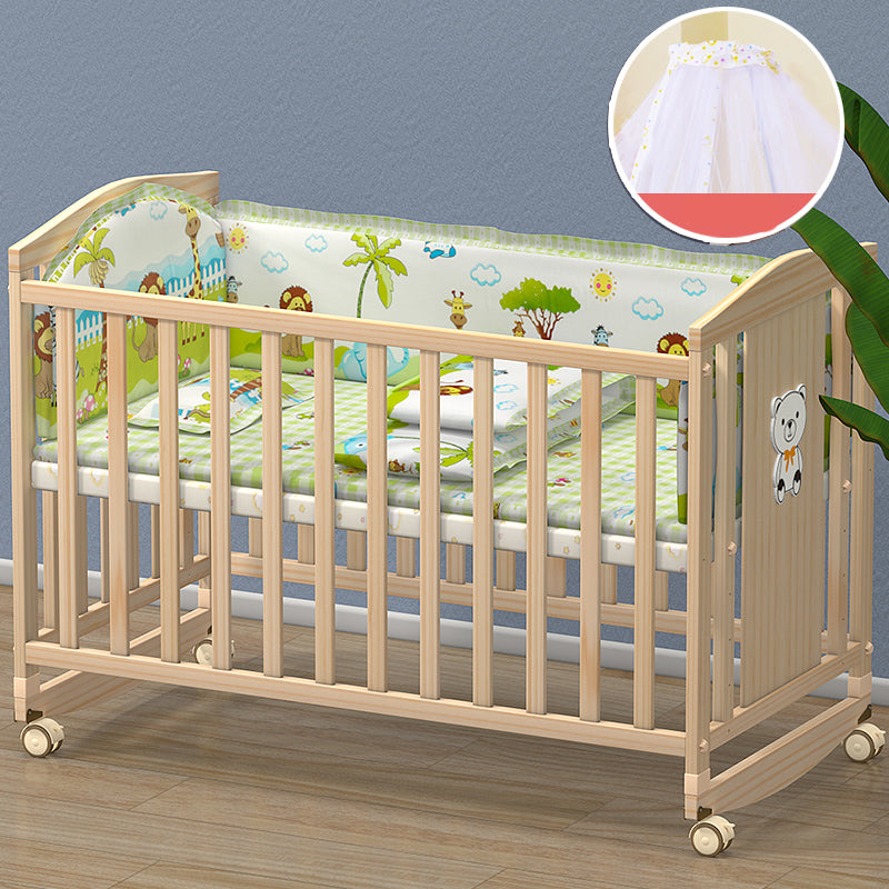 Farmhouse Wooden Baby Crib Pure Color Animal Pattern Nursery Bed