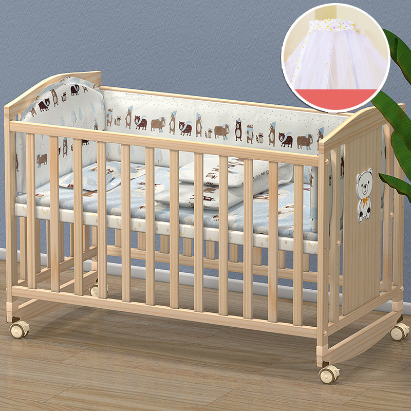 Farmhouse Wooden Baby Crib Pure Color Animal Pattern Nursery Bed