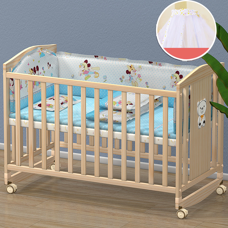 Farmhouse Wooden Baby Crib Pure Color Animal Pattern Nursery Bed