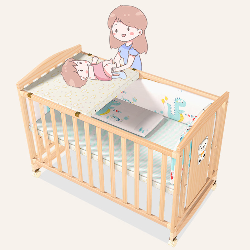 Farmhouse Wooden Baby Crib Pure Color Animal Pattern Nursery Bed