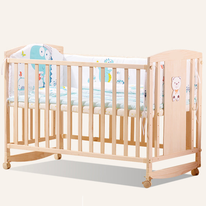 Farmhouse Wooden Baby Crib Pure Color Animal Pattern Nursery Bed