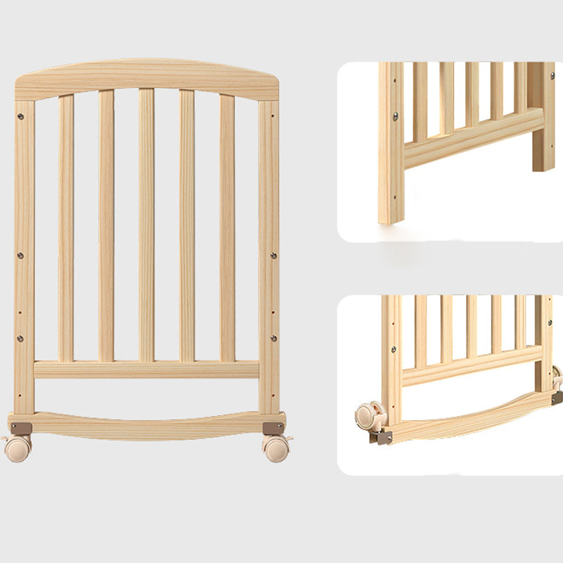Wooden Solid Color Baby Crib Modern Arched Crib with Casters