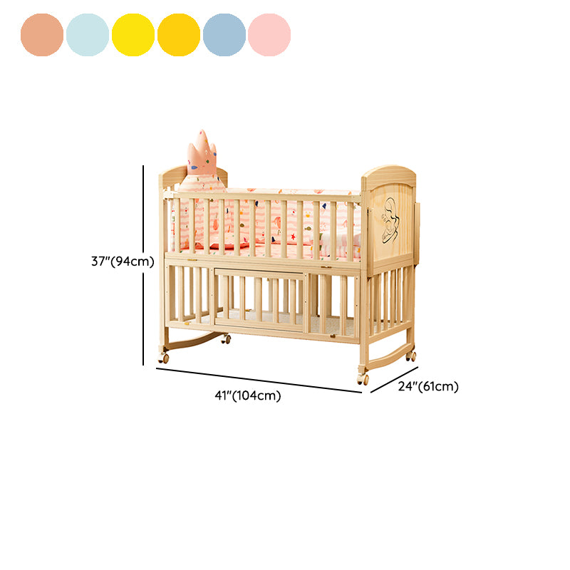 Wooden Modern Nursery Bed Wheels Arched Baby Crib with Storage