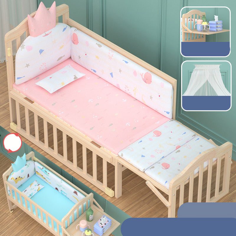 Scandinavian Animal Pattern Baby Crib Wooden Arched Crib with Casters