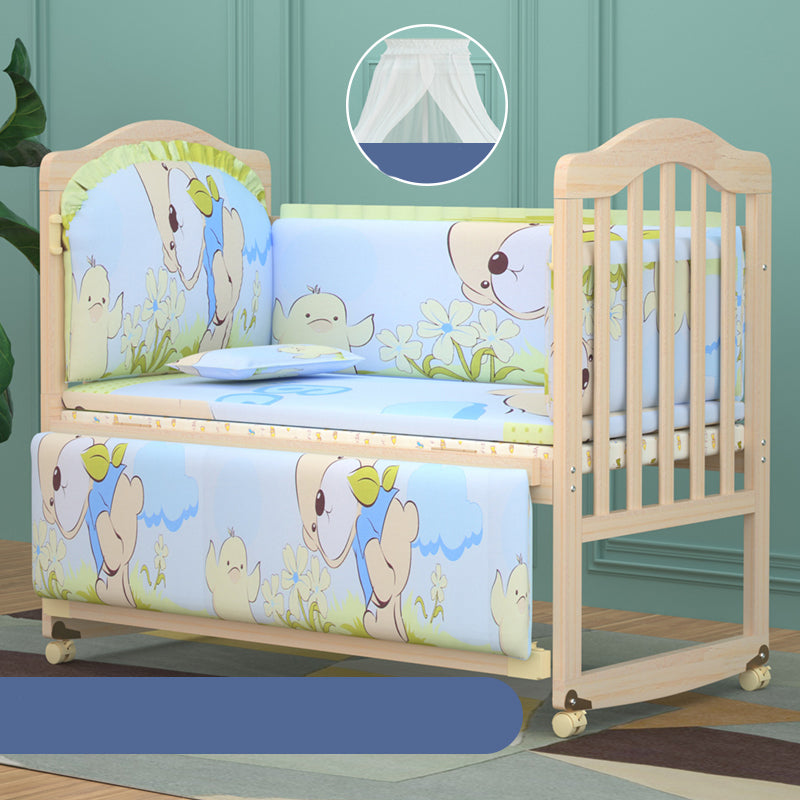 Scandinavian Animal Pattern Baby Crib Wooden Arched Crib with Casters