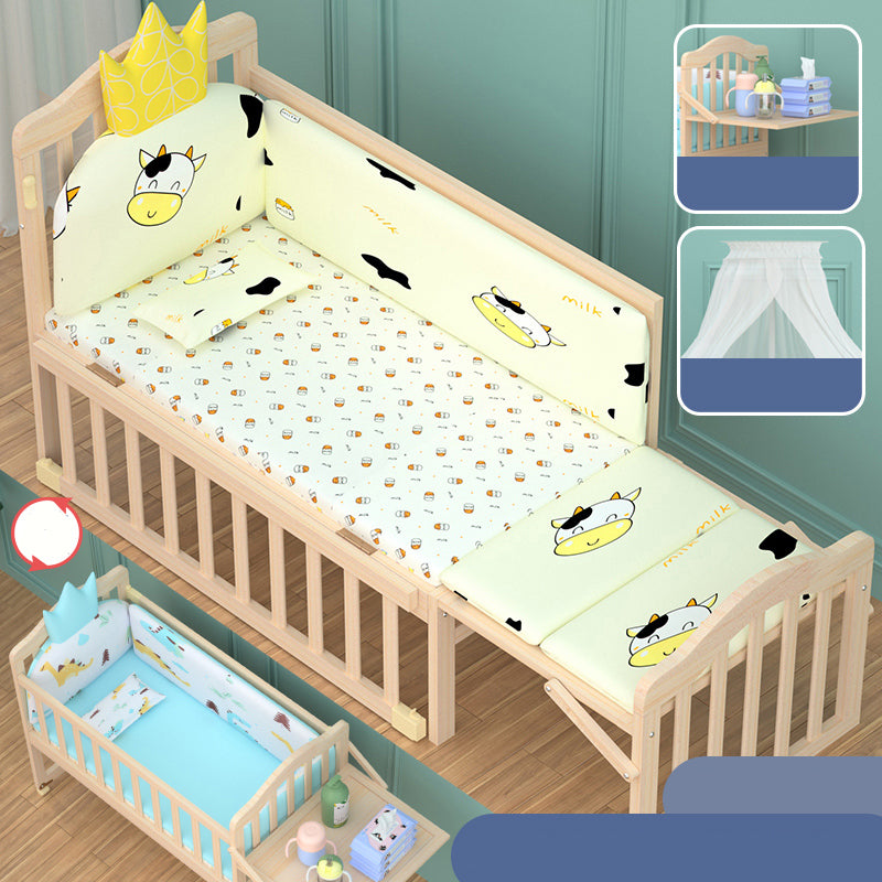 Scandinavian Animal Pattern Baby Crib Wooden Arched Crib with Casters