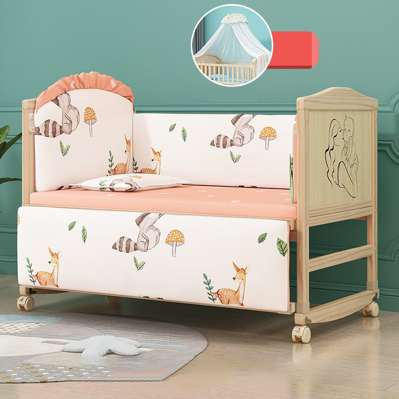 Wooden Contemporary Nursery Bed Animal Pattern Crib with Casters