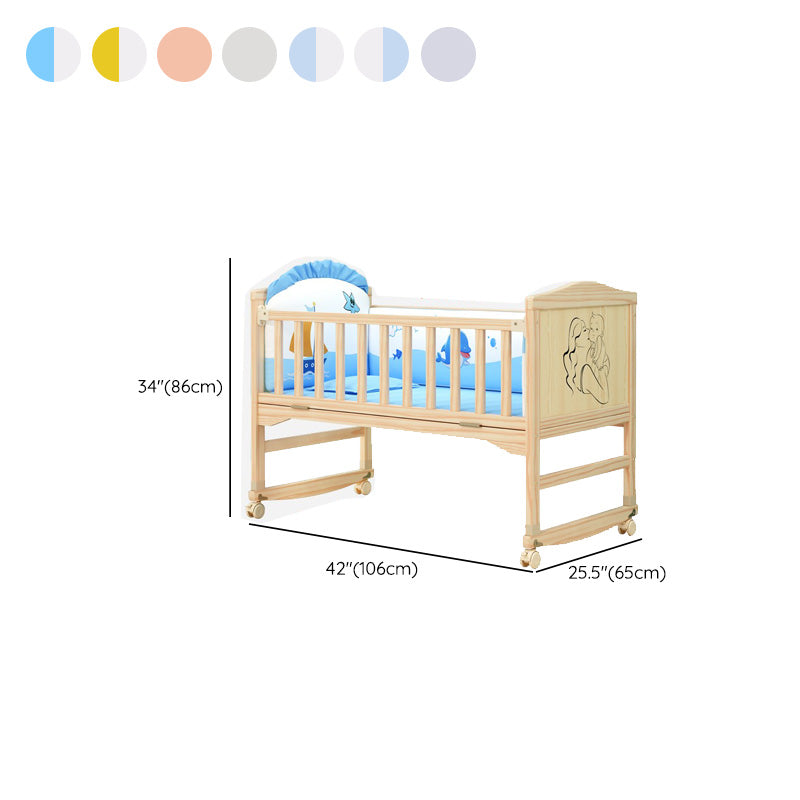 Wooden Contemporary Nursery Bed Animal Pattern Crib with Casters