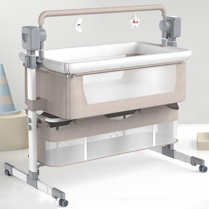 Rocking Crib Cradle Square Metal Cradle with Stand and Storage Shelf for Newborn