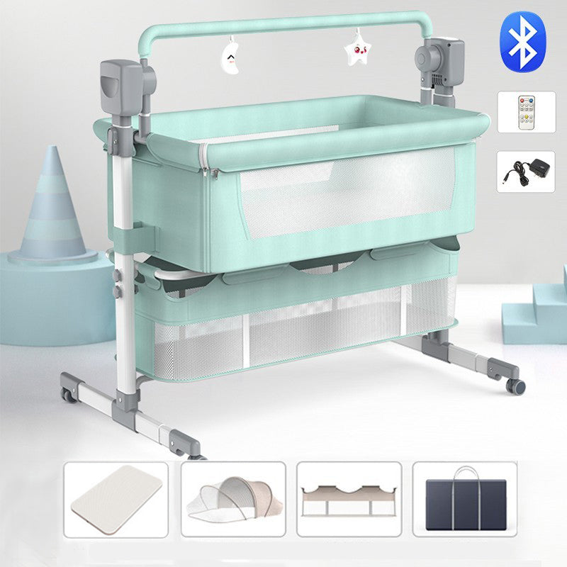 Rocking Crib Cradle Square Metal Cradle with Stand and Storage Shelf for Newborn