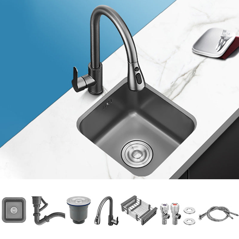 Square Stainless Steel Kitchen Sink Single Bowl Sink with Drain Strainer Kit