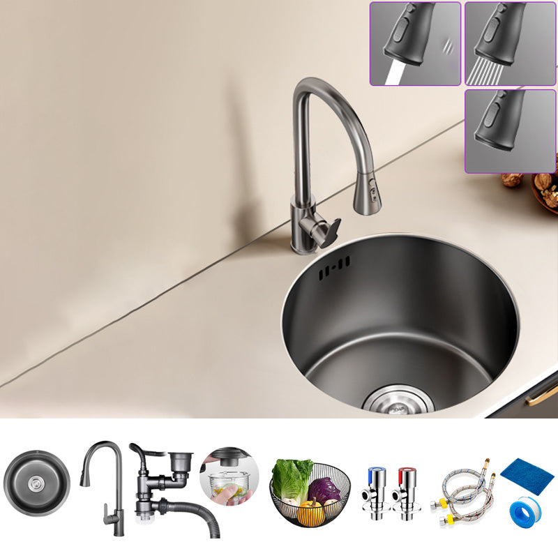 Round Stainless Steel Kitchen Sink Single Bowl Sink with Drain Strainer Kit