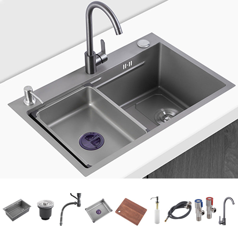 Grey Stainless Steel Kitchen Sink Single Bowl Sink with Soap Dispenser