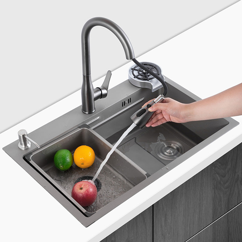 Grey Stainless Steel Kitchen Sink Single Bowl Sink with Soap Dispenser