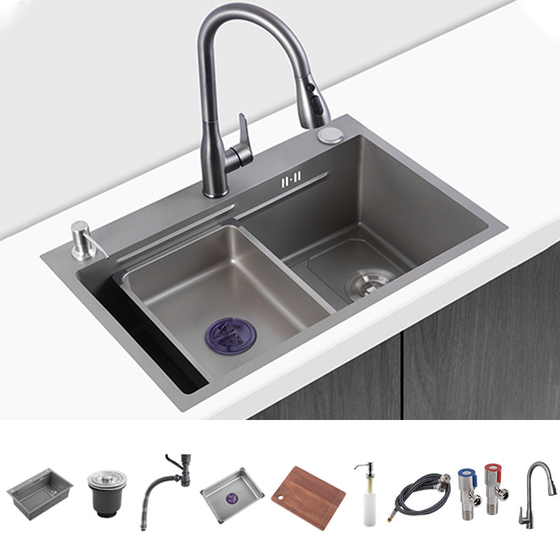Grey Stainless Steel Kitchen Sink Single Bowl Sink with Soap Dispenser
