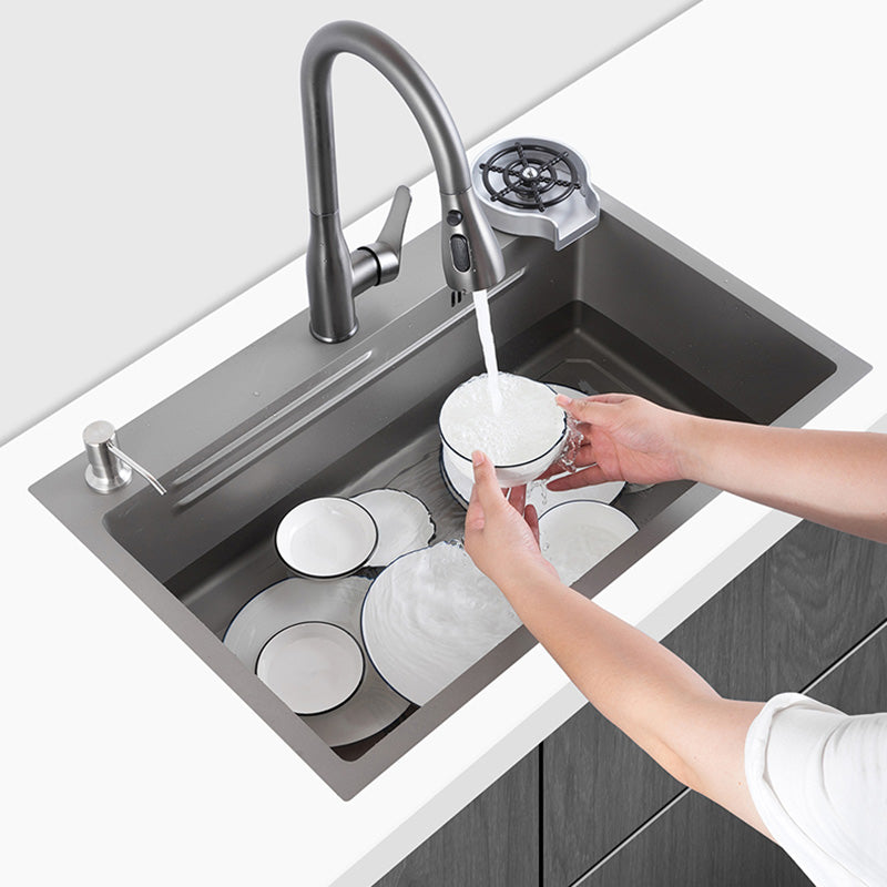 Grey Stainless Steel Kitchen Sink Single Bowl Sink with Soap Dispenser