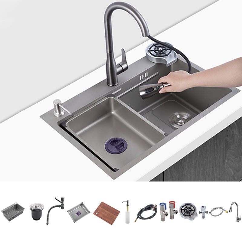 Grey Stainless Steel Kitchen Sink Single Bowl Sink with Soap Dispenser