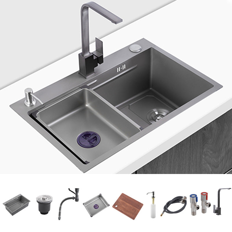 Grey Stainless Steel Kitchen Sink Single Bowl Sink with Soap Dispenser