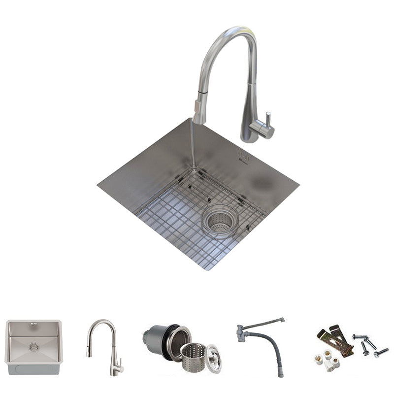 Square Stainless Steel Kitchen Sink Single Bowl Sink with Drain Assembly