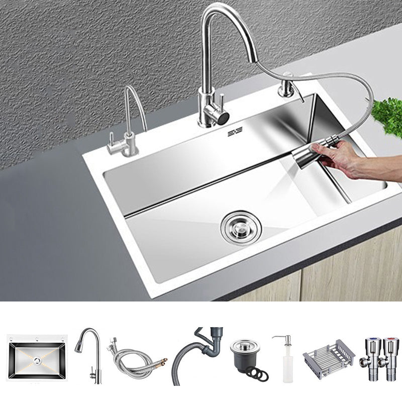 Contemporary Stainless Steel Kitchen Sink Single Bowl Rectangle Sink with Soap Dispenser
