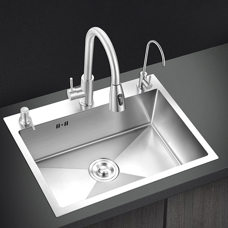 Contemporary Stainless Steel Kitchen Sink Single Bowl Rectangle Sink with Soap Dispenser