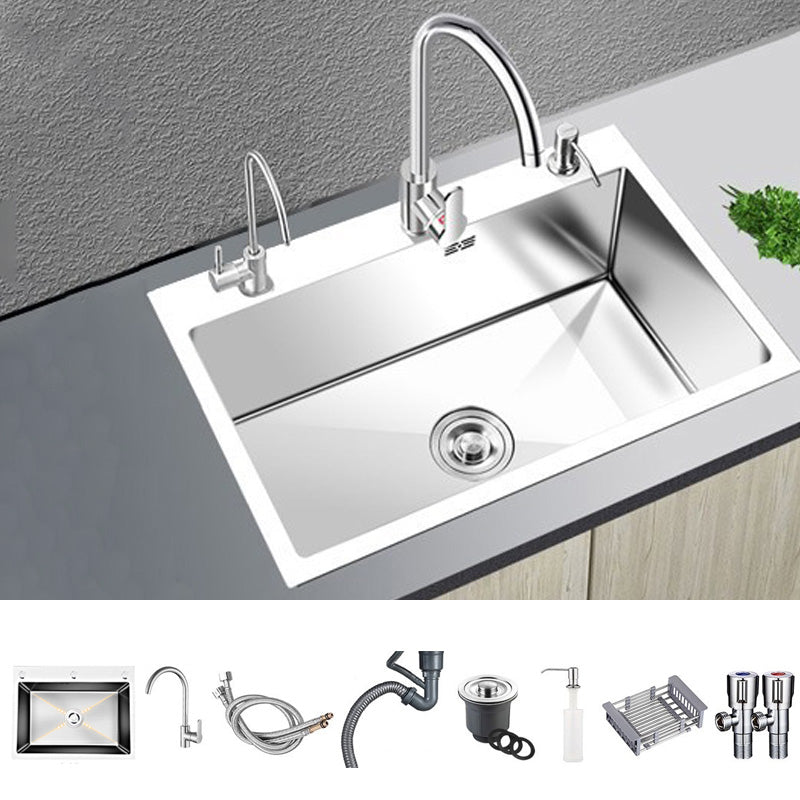 Contemporary Stainless Steel Kitchen Sink Single Bowl Rectangle Sink with Soap Dispenser