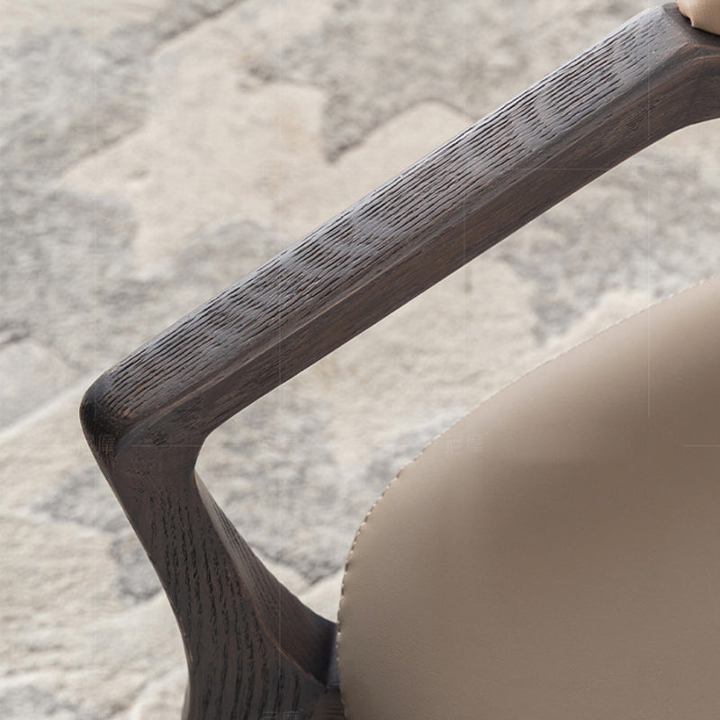 Leather Upholstered Dining Chair Solid Wood Frame Dining Arm Chair