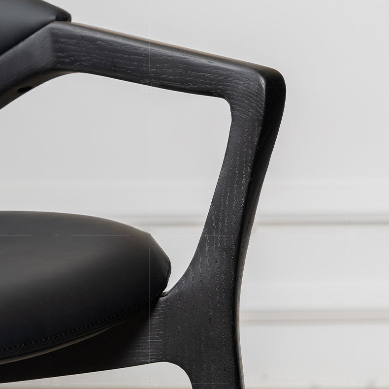 Leather Upholstered Dining Chair Solid Wood Frame Dining Arm Chair