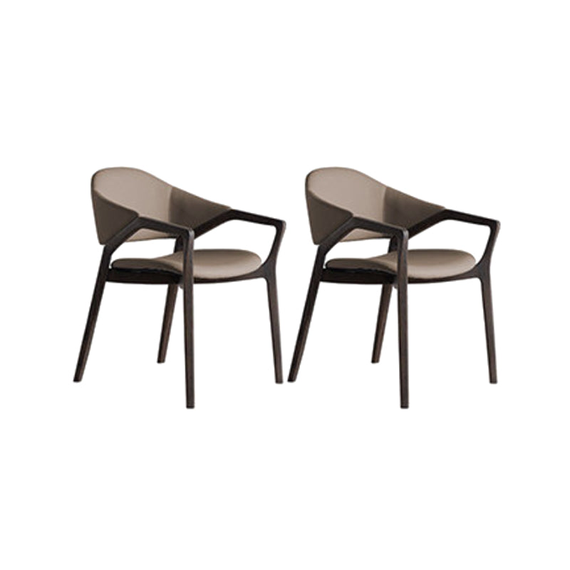 Leather Upholstered Dining Chair Solid Wood Frame Dining Arm Chair