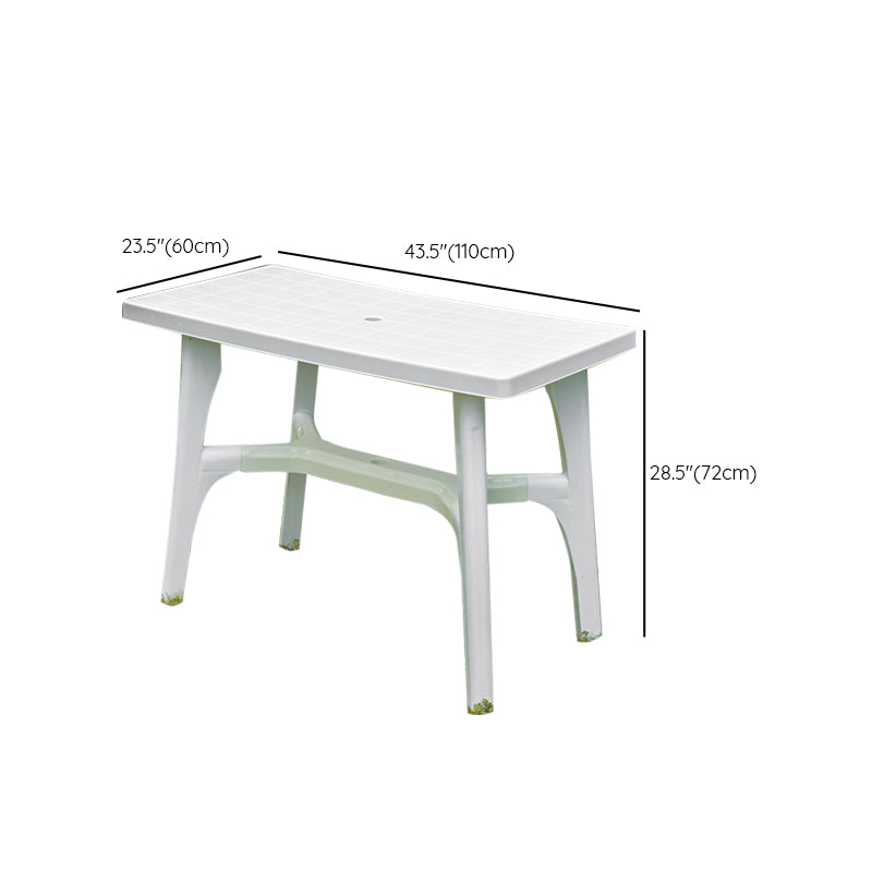 Plastic Outdoor Dining Table Modern White Patio Table with Umbrella Hole
