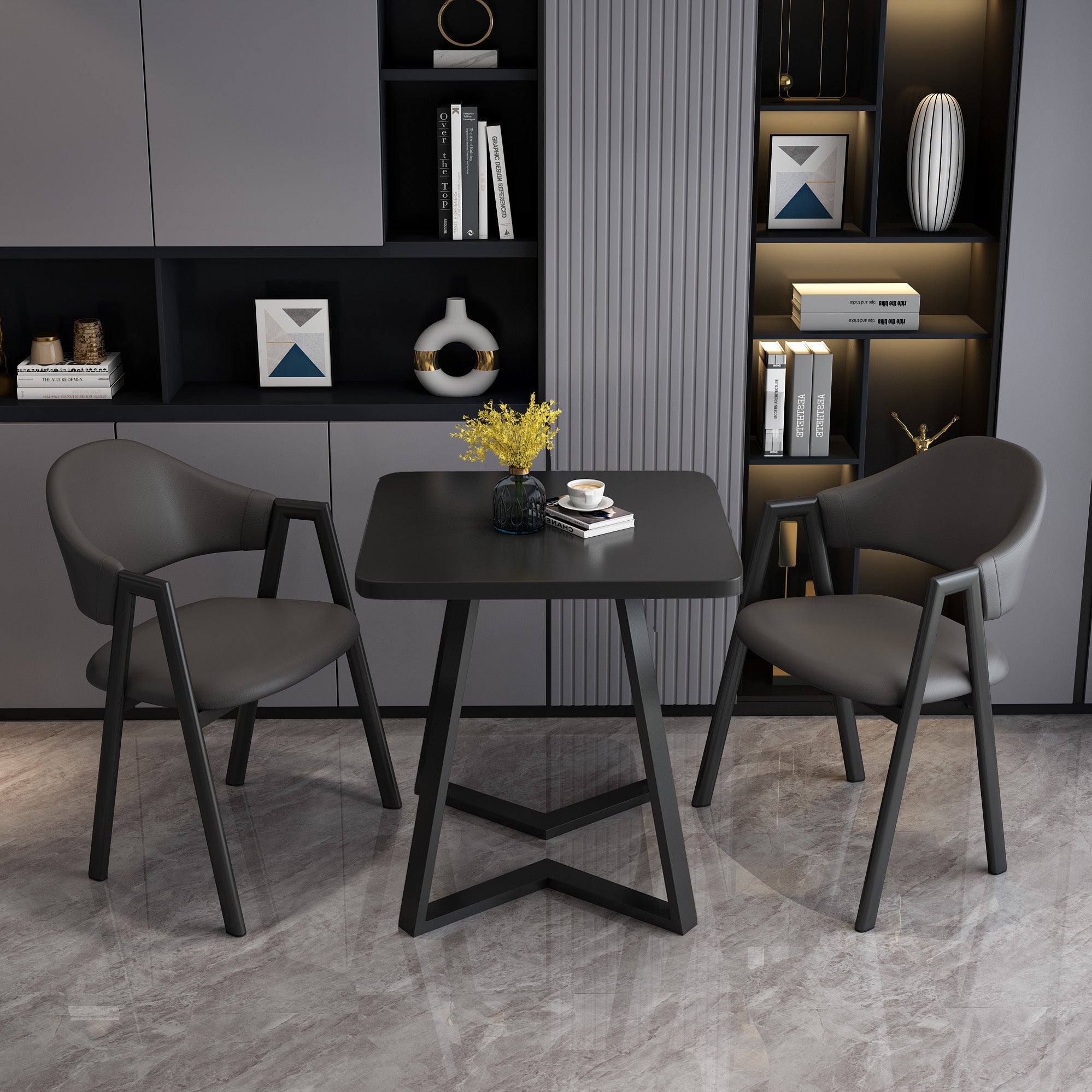 Modern Wood Dining Table Square Dining Table with Double Pedestal for Home