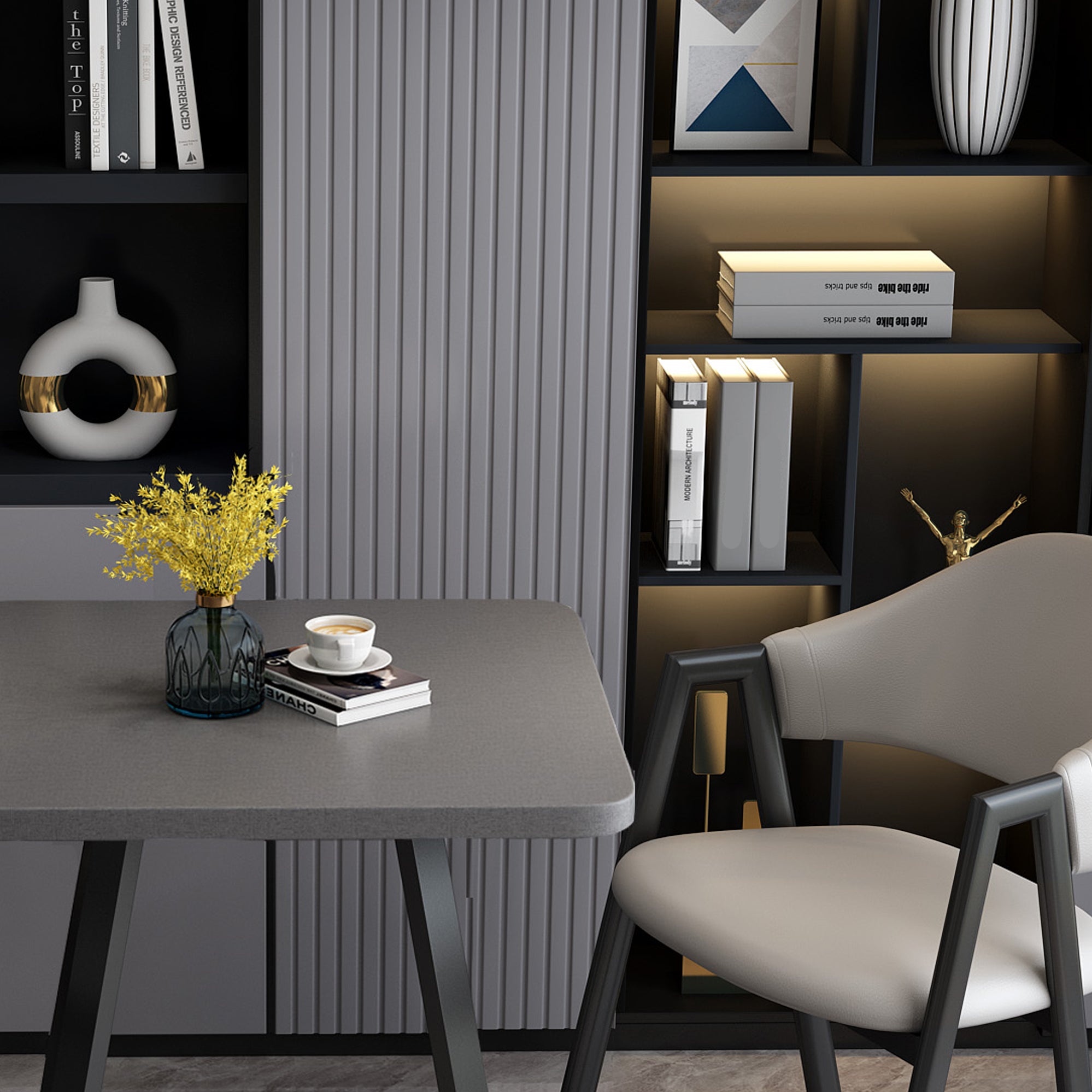 Modern Wood Dining Table Square Dining Table with Double Pedestal for Home