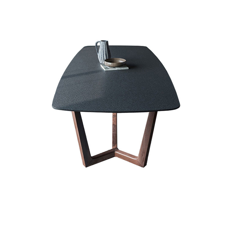 Modern Rectangle Stone Dining Table Ash Wood Base for Kitchen