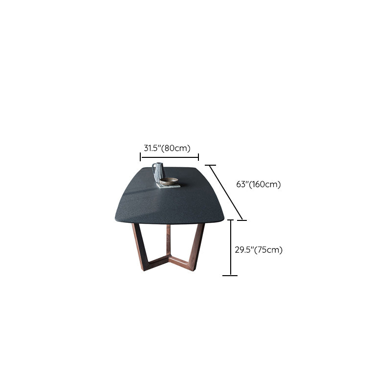 Modern Rectangle Stone Dining Table Ash Wood Base for Kitchen