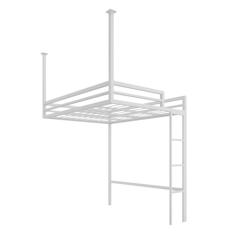 White/Black Loft Bed with Guardrail Metal Kids Bed with Built-In Ladder