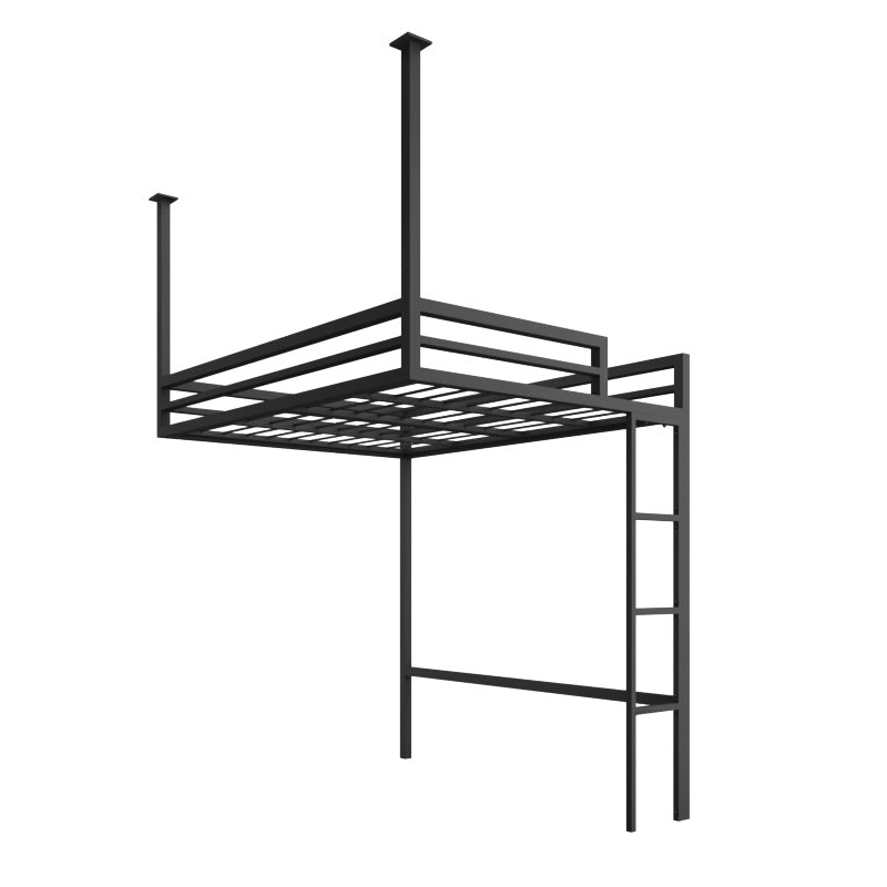 White/Black Loft Bed with Guardrail Metal Kids Bed with Built-In Ladder