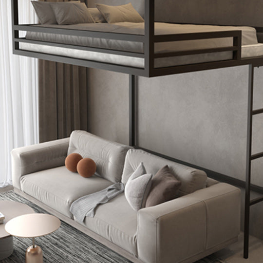 White/Black Loft Bed with Guardrail Metal Kids Bed with Built-In Ladder