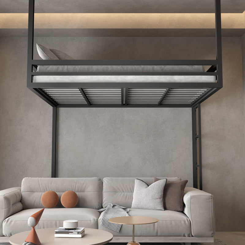 White/Black Loft Bed with Guardrail Metal Kids Bed with Built-In Ladder