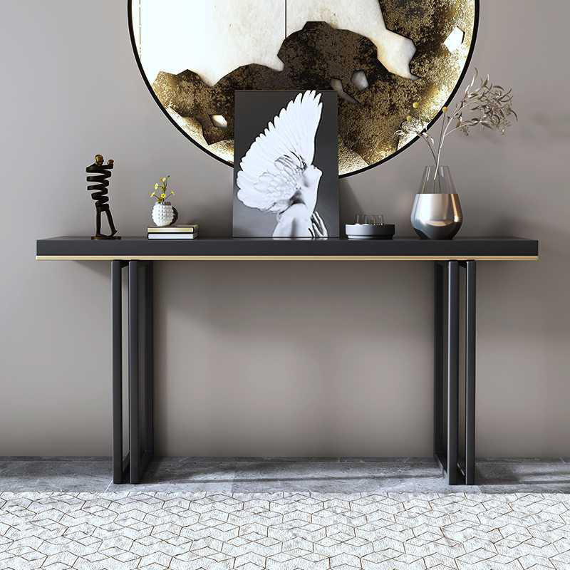 Modern Rectangular Console Table Stone Console Sofa Table in Black
