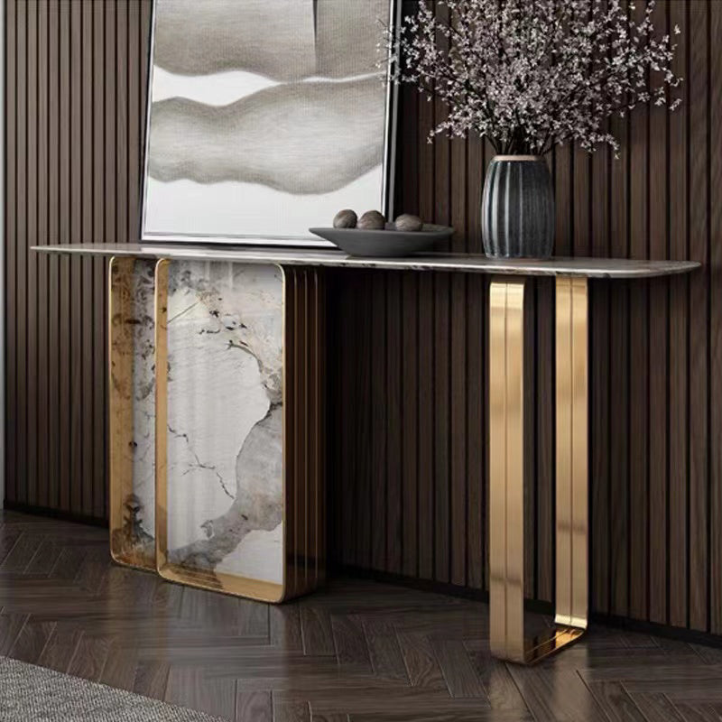 Rectangle Shape Contemporary Console Table Stone Sofa Table in Gold
