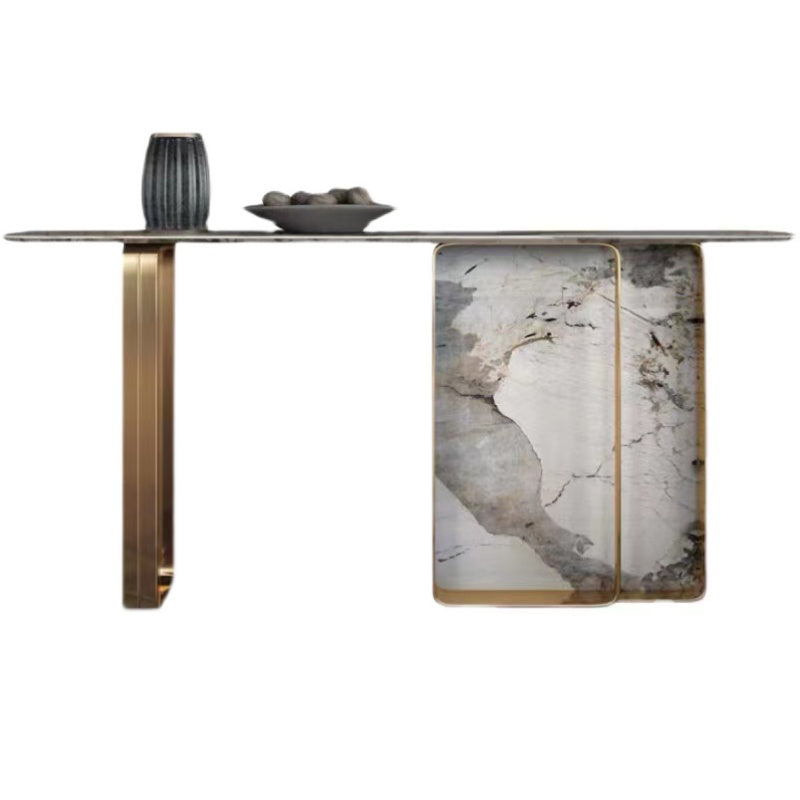 Rectangle Shape Contemporary Console Table Stone Sofa Table in Gold