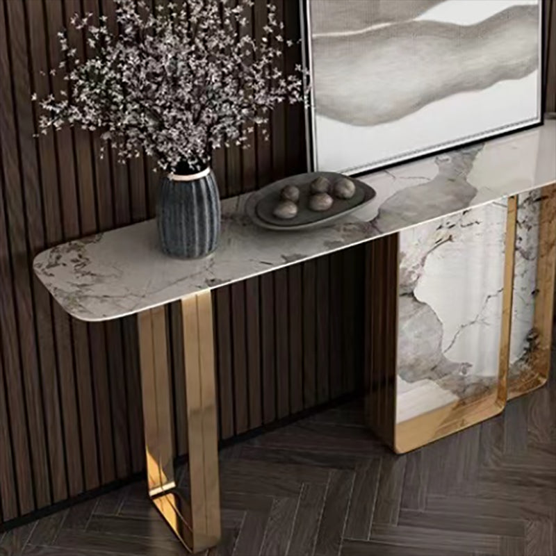 Rectangle Shape Contemporary Console Table Stone Sofa Table in Gold