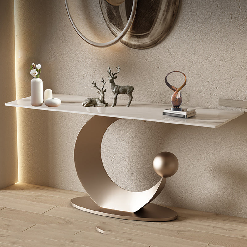 Rectangle Shape Contemporary Console Table Stone Sofa Table in Gold/Black