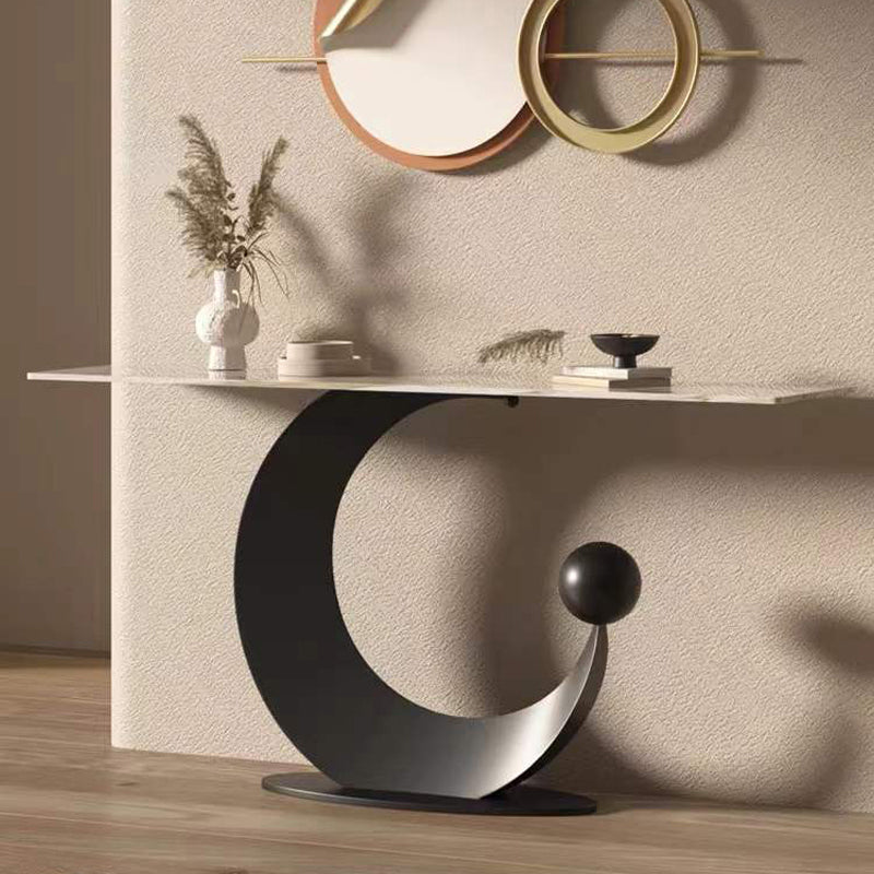 Rectangle Shape Contemporary Console Table Stone Sofa Table in Gold/Black